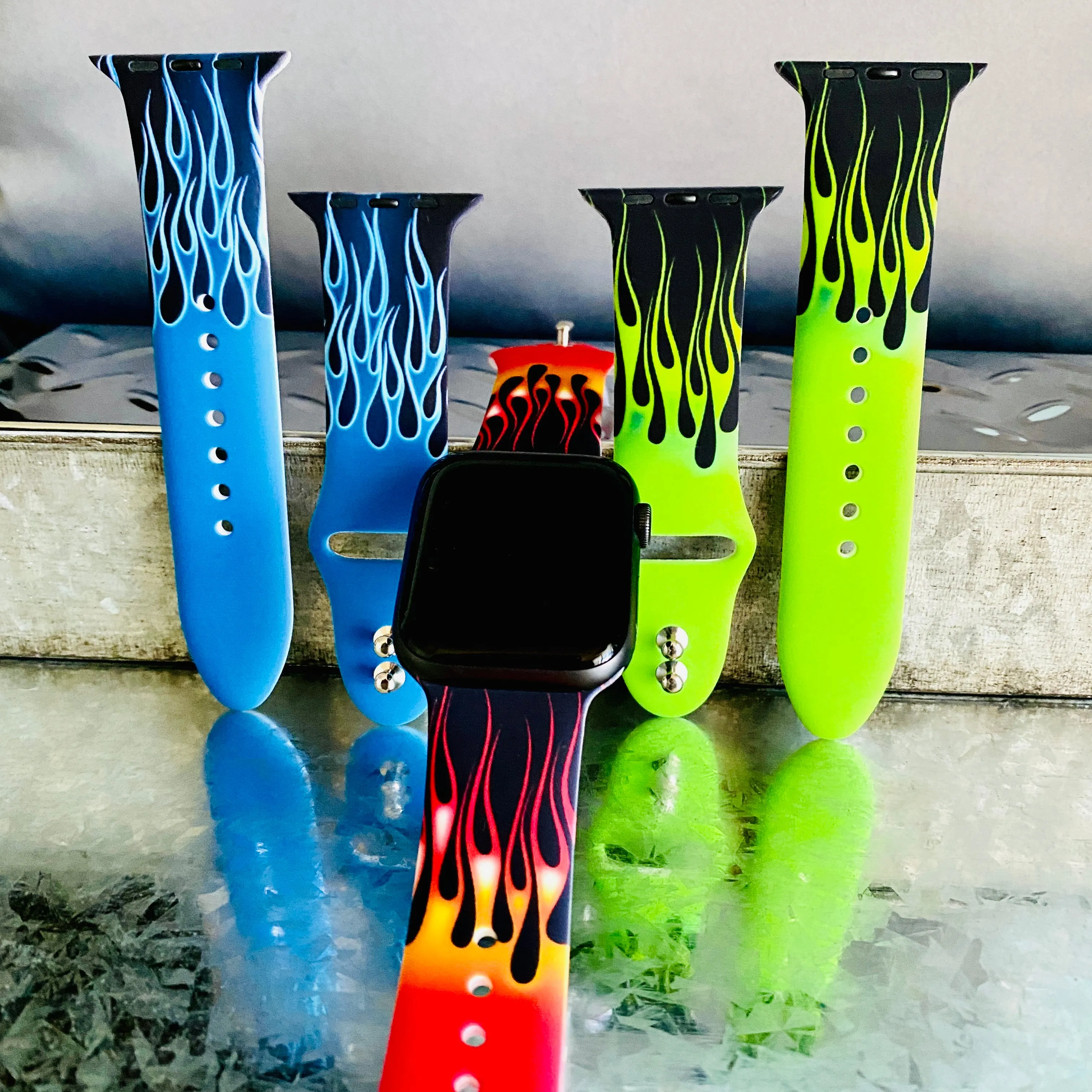 Hot Rod Flame Print Silicone Band For Apple Watch