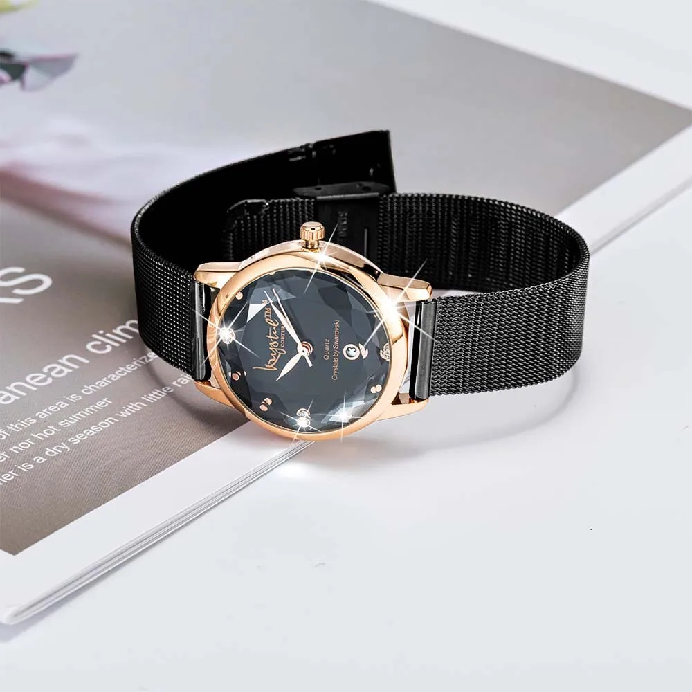Krystalline Sleek Gold on Black Watch Embellished With SWAROVSKI Crystals