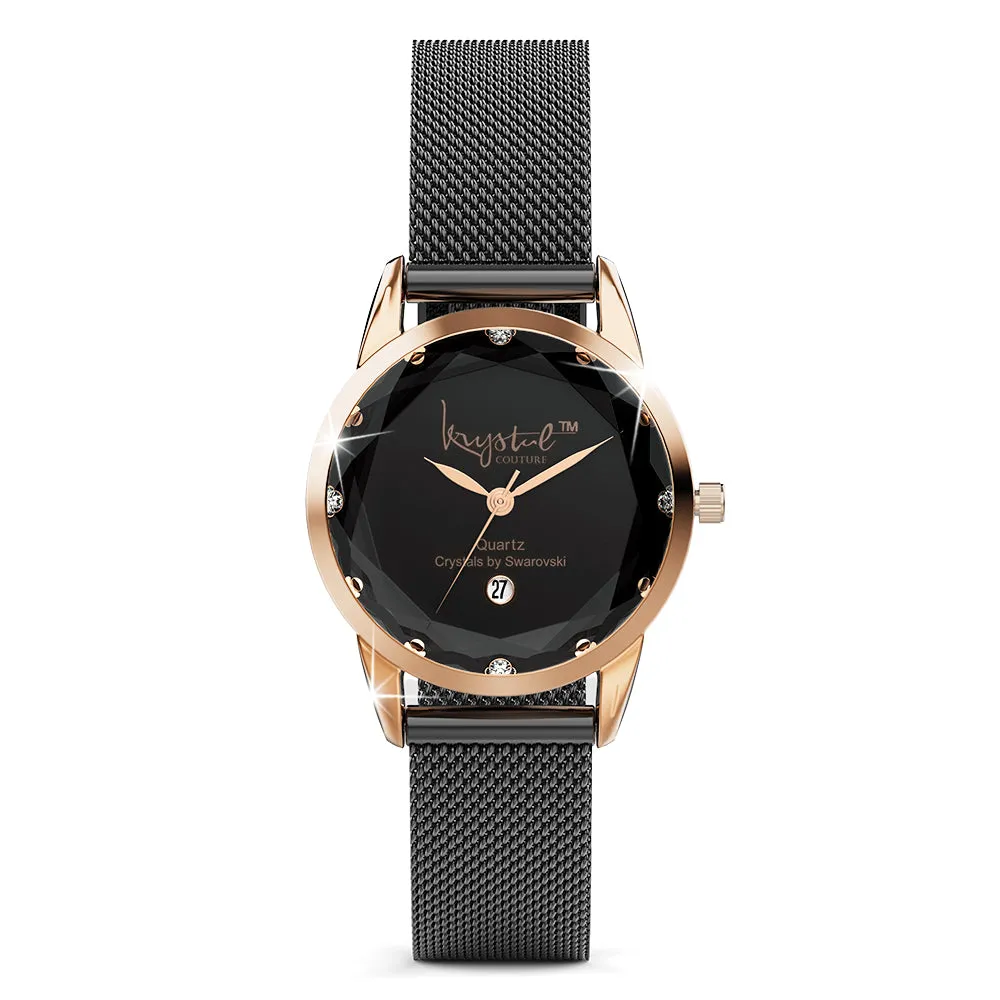 Krystalline Sleek Gold on Black Watch Embellished With SWAROVSKI Crystals