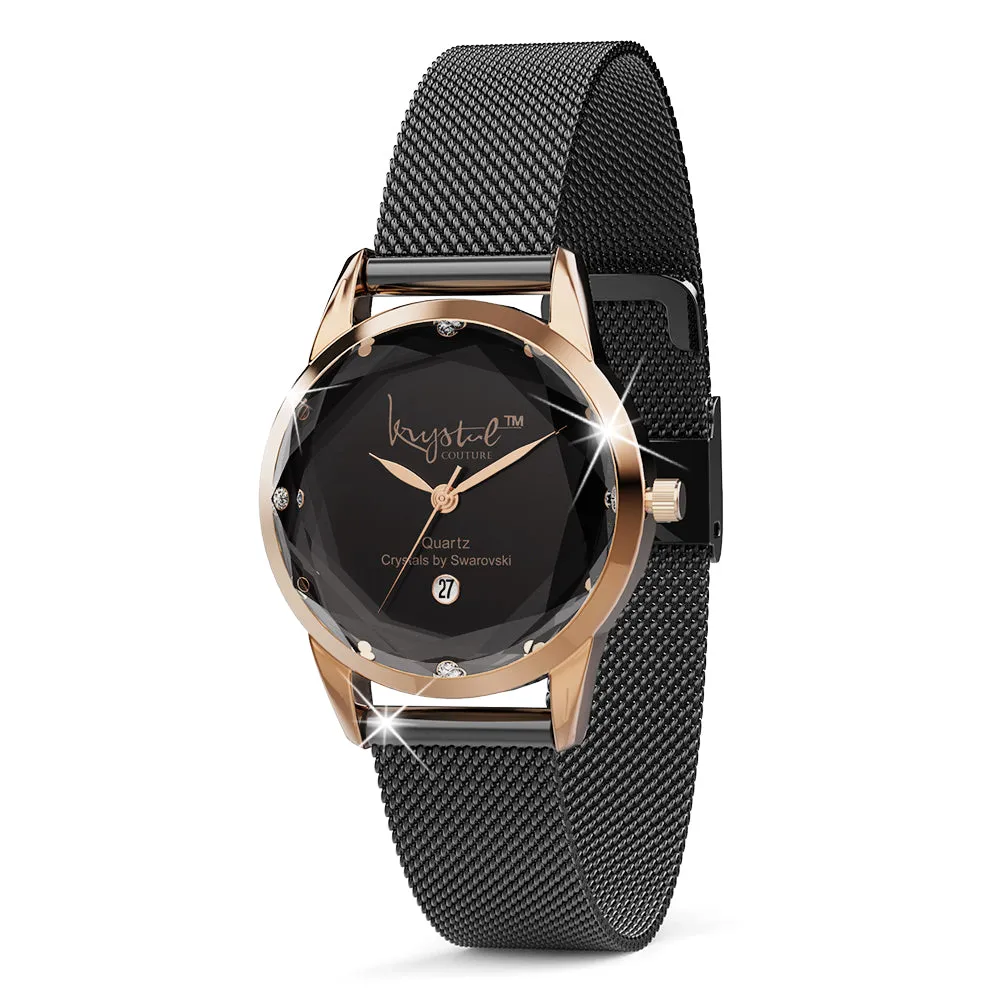 Krystalline Sleek Gold on Black Watch Embellished With SWAROVSKI Crystals