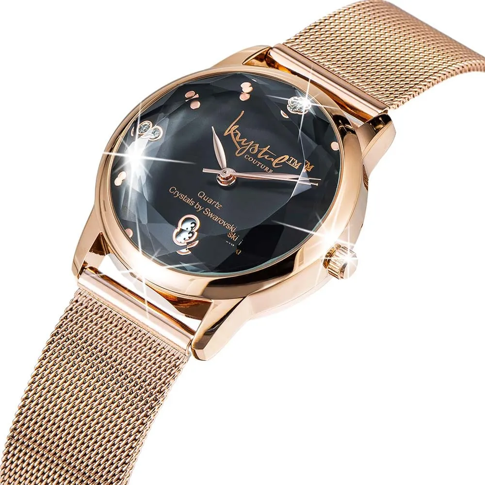 Krystalline Sleek Rose Gold Black Watch Embellished With SWAROVSKI Crystals