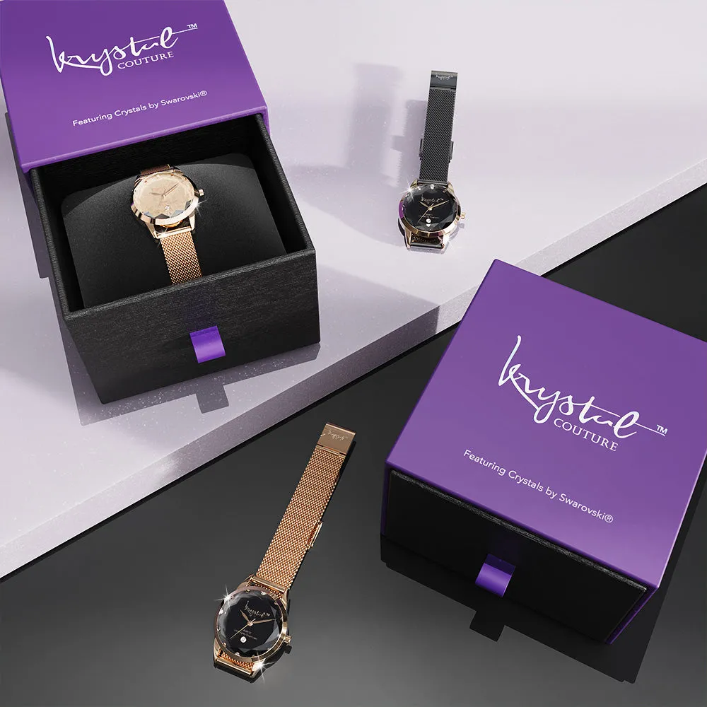Krystalline Sleek Rose Gold Black Watch Embellished With SWAROVSKI Crystals