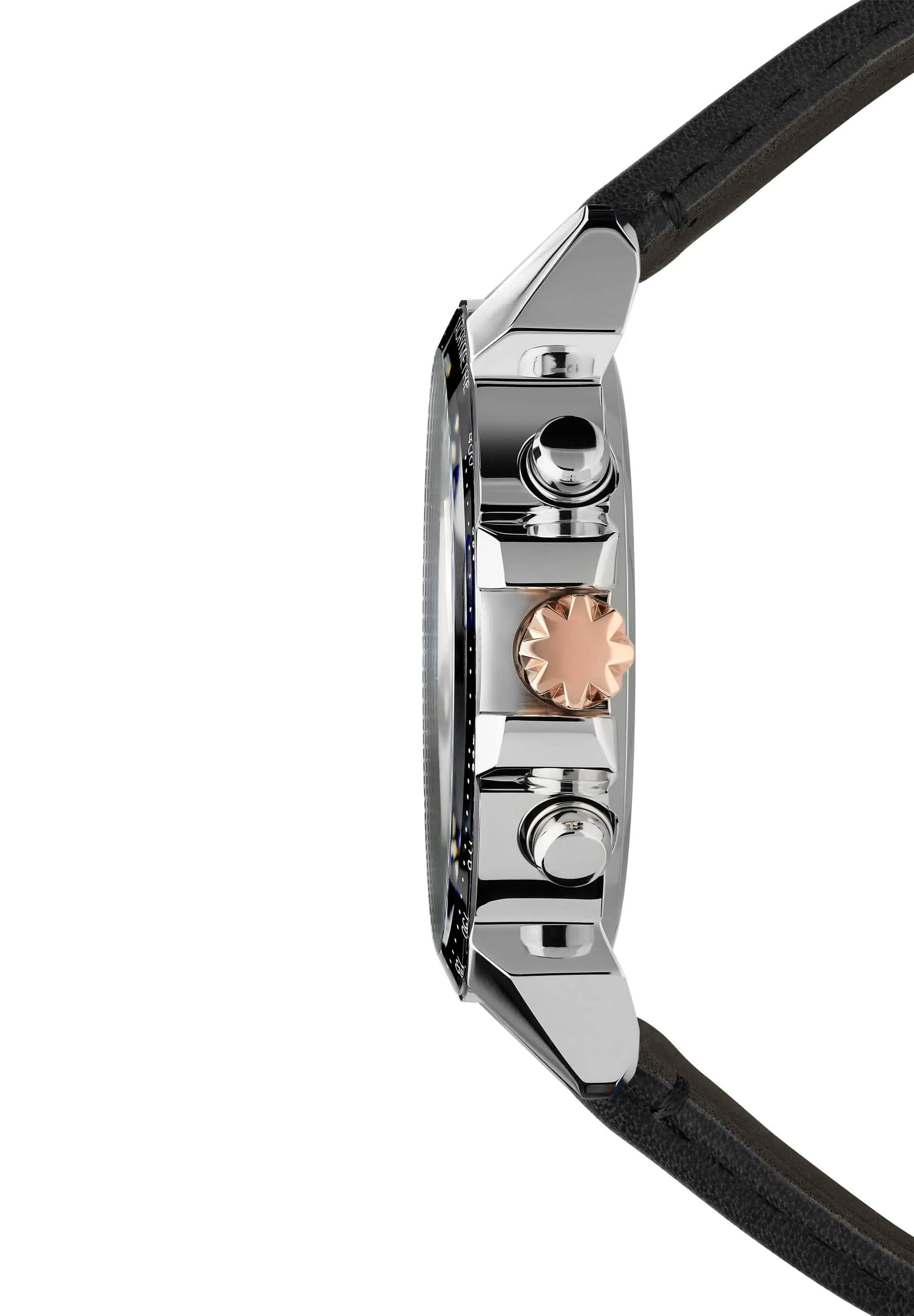 LeWy Swiss Chronograph Men's Watch J7.128.L - Elegant Black Leather with Rose Gold Details