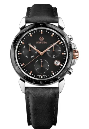 LeWy Swiss Chronograph Men's Watch J7.128.L - Elegant Black Leather with Rose Gold Details