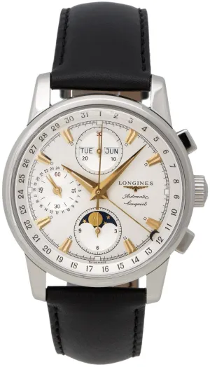 Longines Conquest Heritage Automatic Chronograph Moonphase Silver Dial Day-Date-Month Mens Watch L1.642.4.77.2