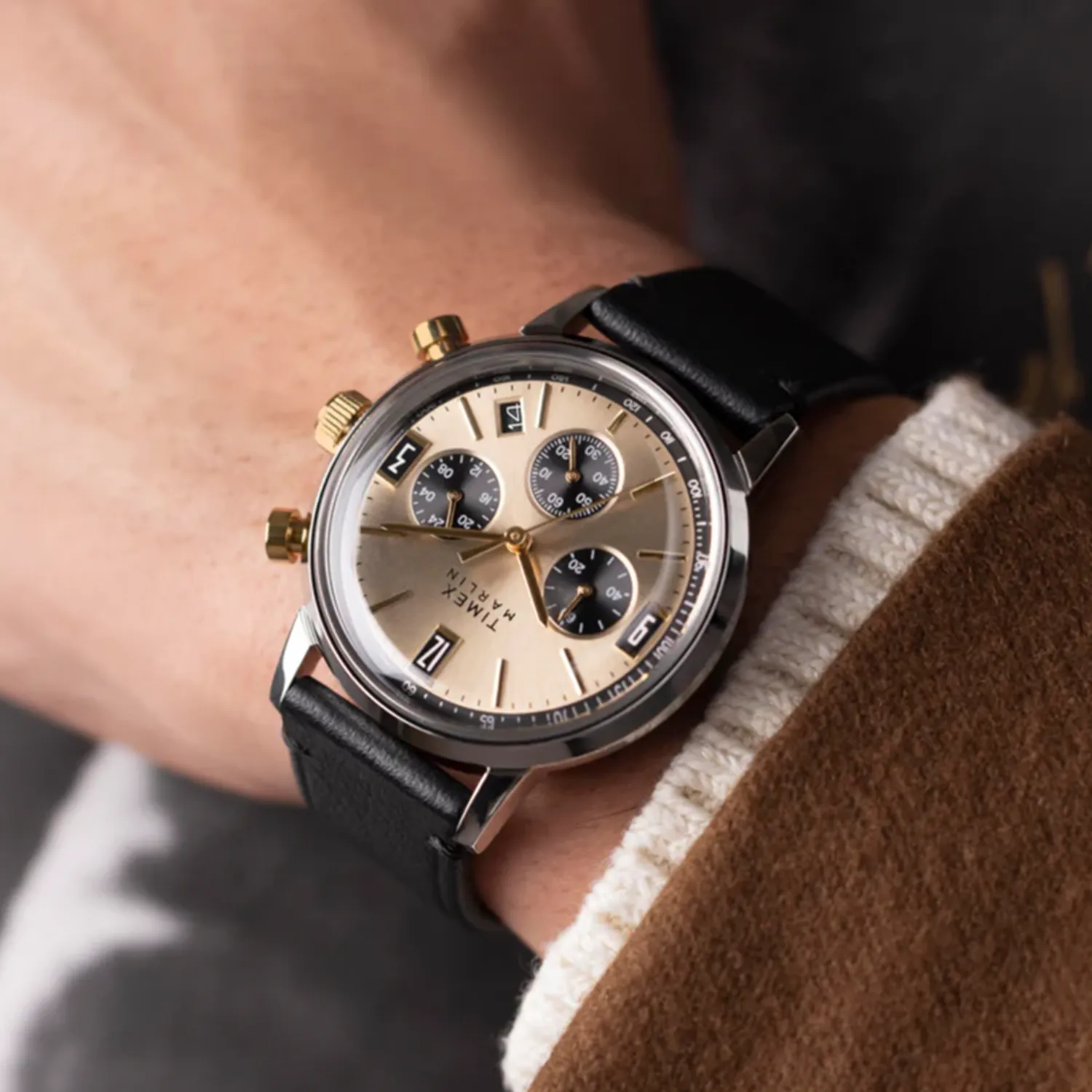 Marlin Men Quartz Champagne Dial Chronograph Leather Watch TW2W60300UJ