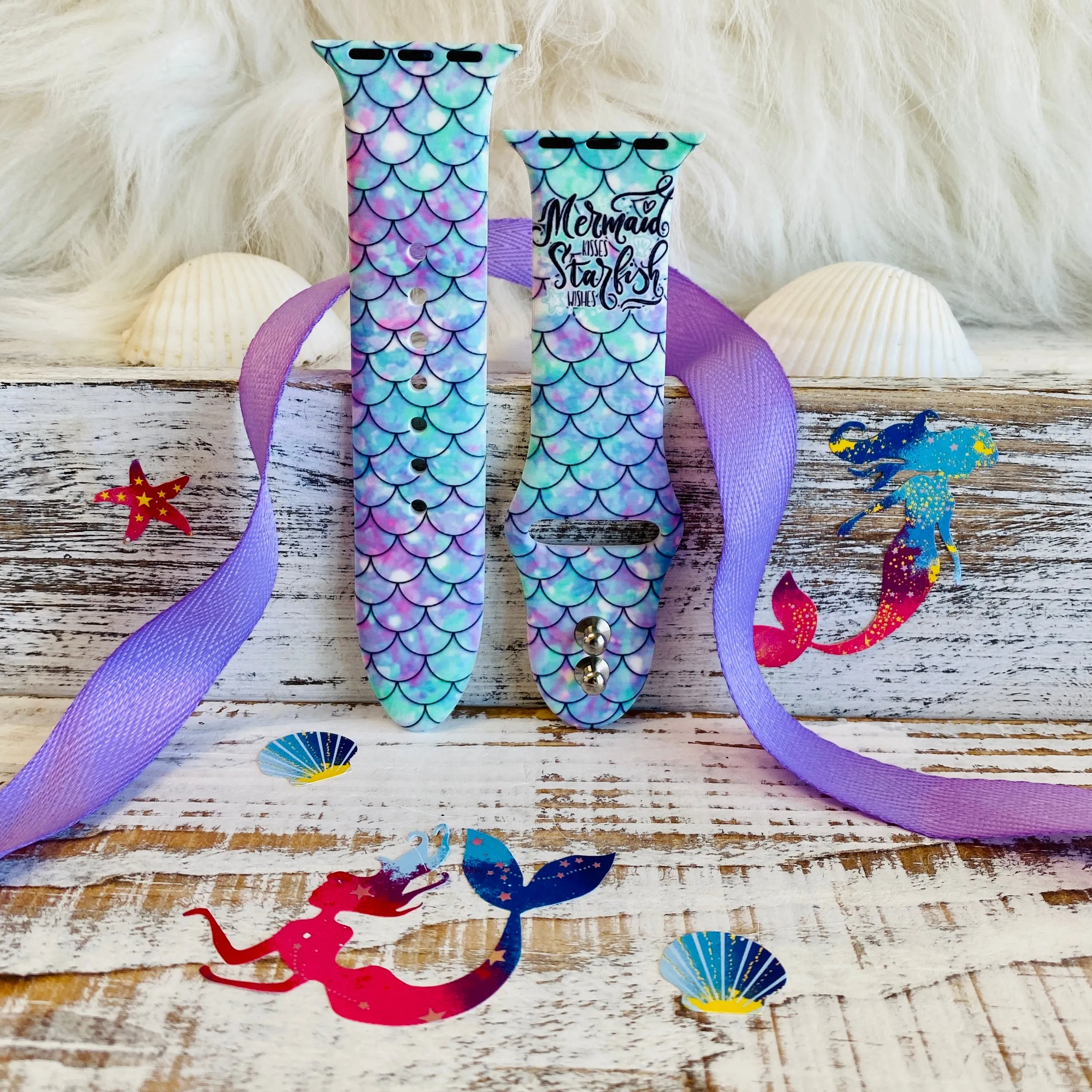 Mermaid Kisses Print Silicone Band For Apple Watch