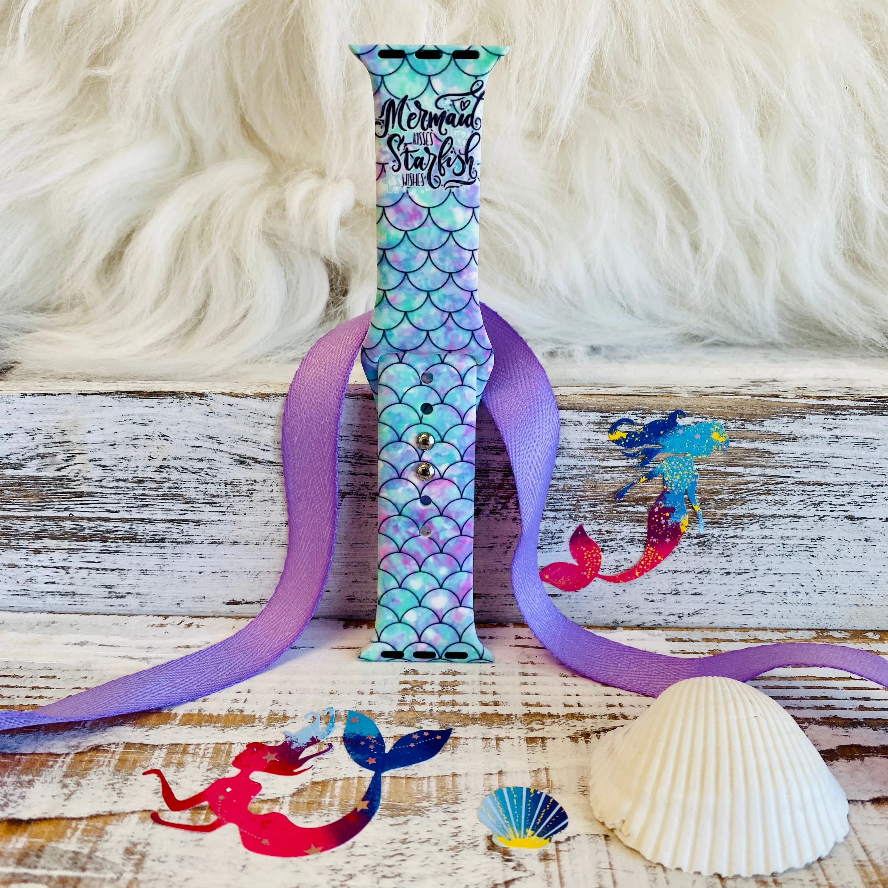Mermaid Kisses Print Silicone Band For Apple Watch