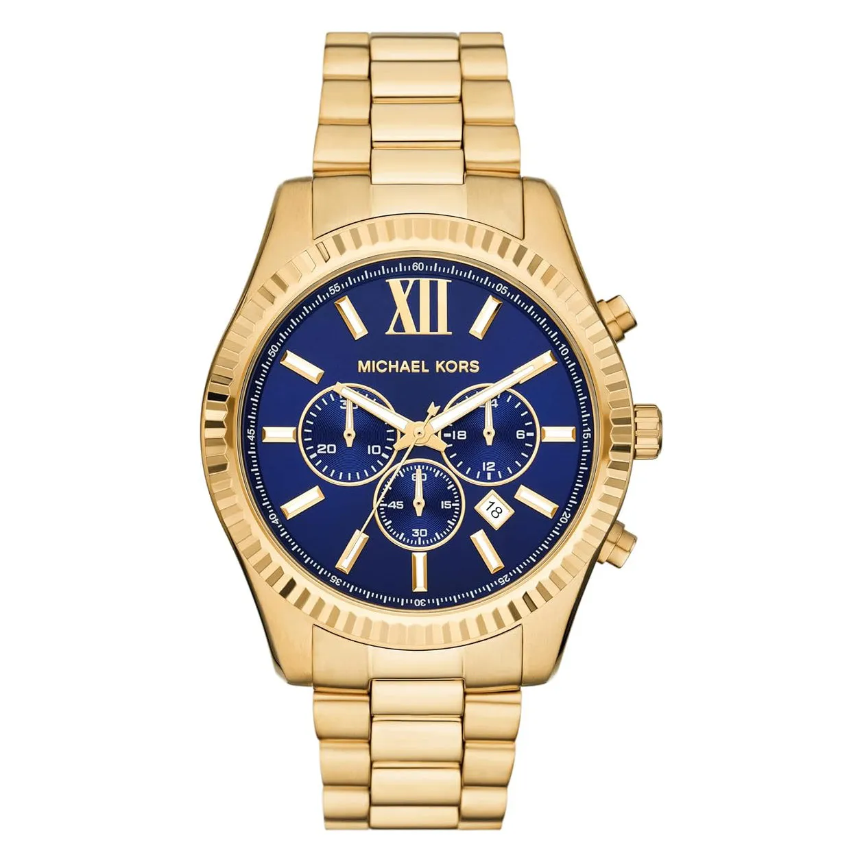 Michael Kors Lexington Chronograph Men's Blue Dial Gold Stainless Steel Band Analog Quartz Watch - MK9153