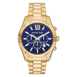 Michael Kors Lexington Chronograph Men's Blue Dial Gold Stainless Steel Band Analog Quartz Watch - MK9153