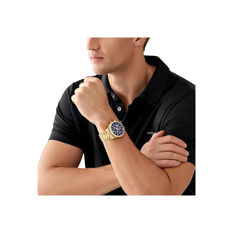 Michael Kors Lexington Chronograph Men's Blue Dial Gold Stainless Steel Band Analog Quartz Watch - MK9153