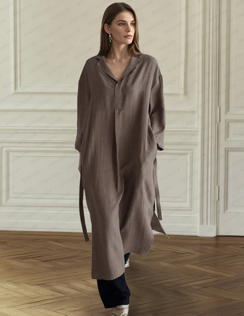Minimalist Design 100% Cotton Belted Nightgown