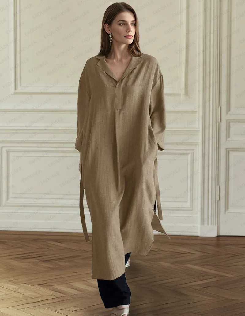 Minimalist Design 100% Cotton Belted Nightgown