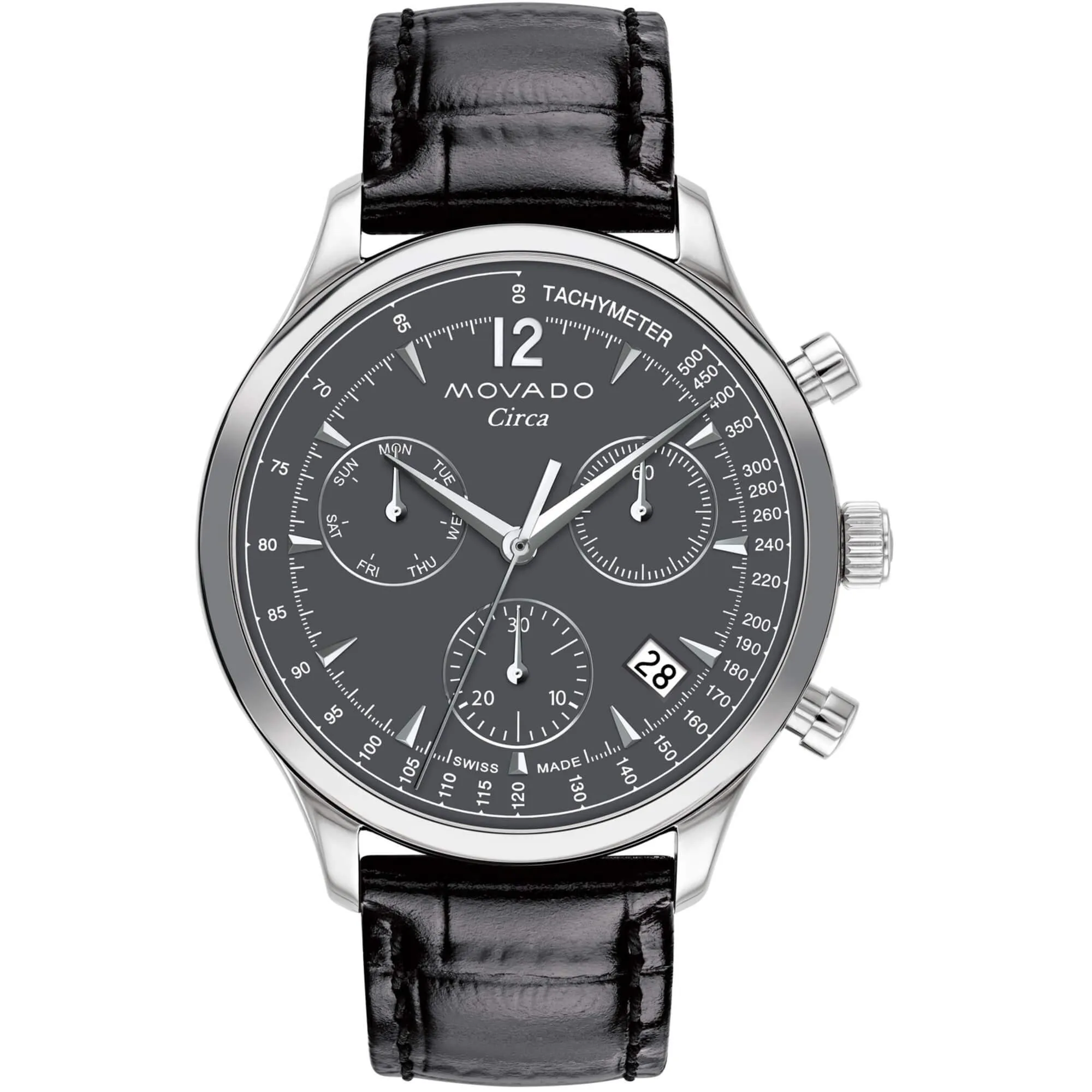Movado Men's Watch - Heritage Circa Chronograph Grey Dial Leather Strap | 3650163