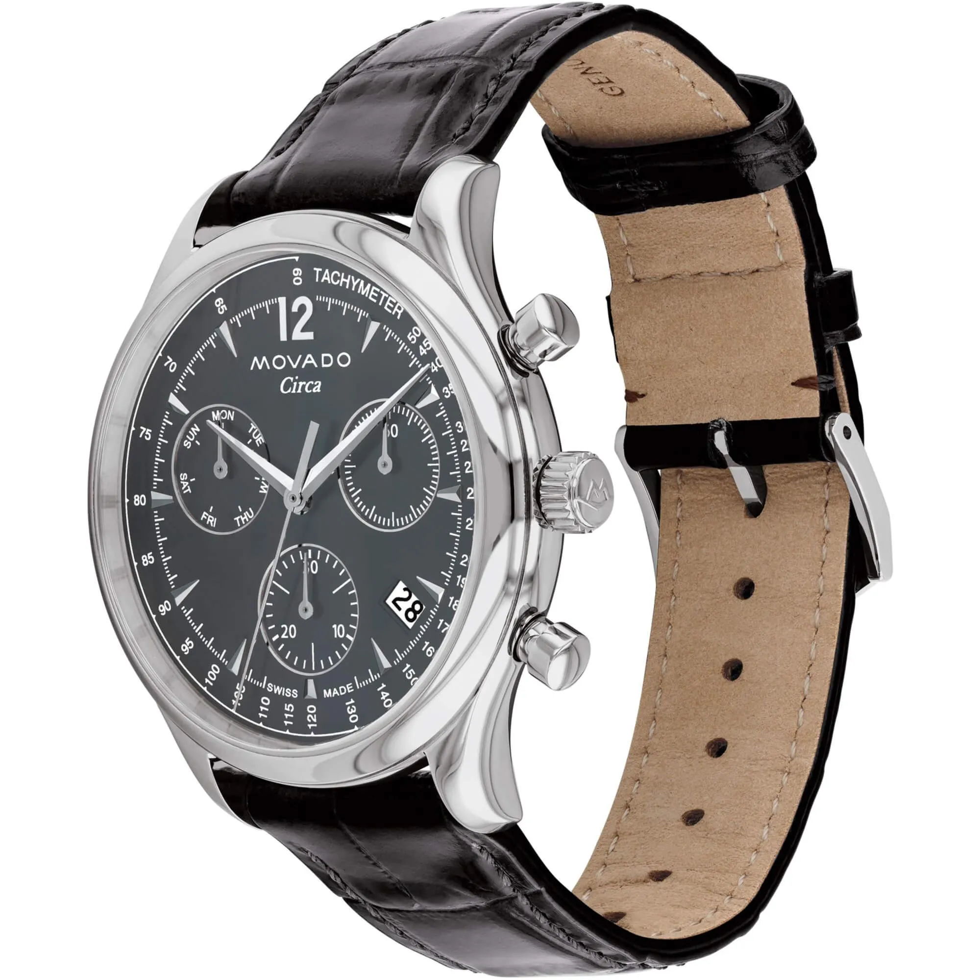 Movado Men's Watch - Heritage Circa Chronograph Grey Dial Leather Strap | 3650163