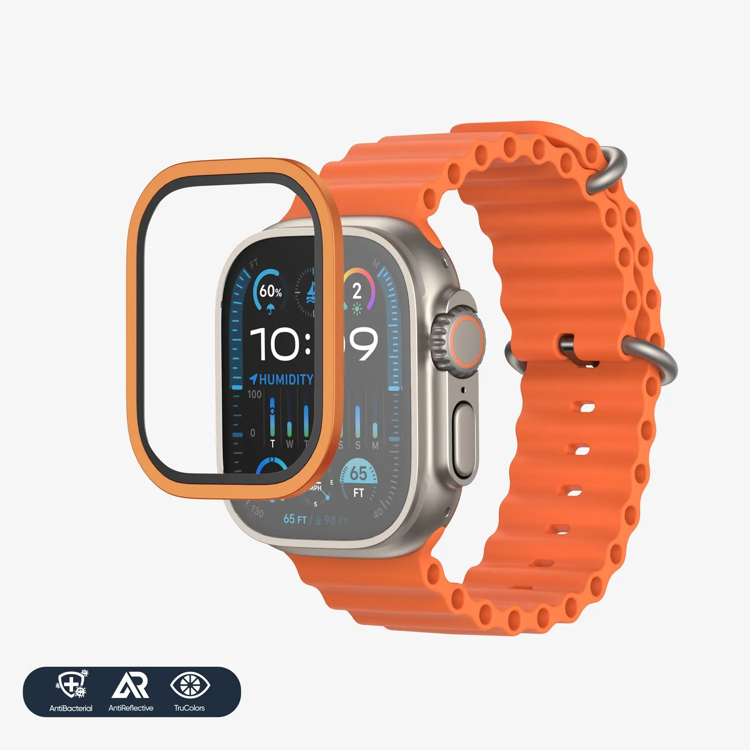 NanoArmour for Apple Watch Ultra 2 / Ultra 1 with ClearVue Anti-Reflective Tempered Glass Screen Protector: Aluminum Frame, Antimicrobial