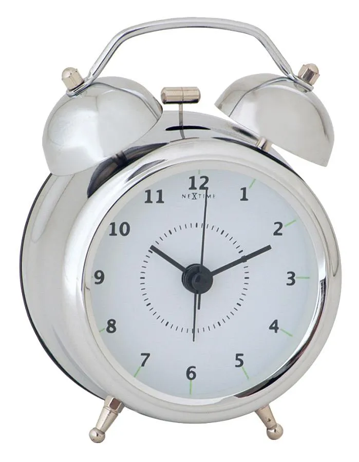 NeXtime Wake Up Silver Bell Alarm Clock - White Dial - Quiet Sweep