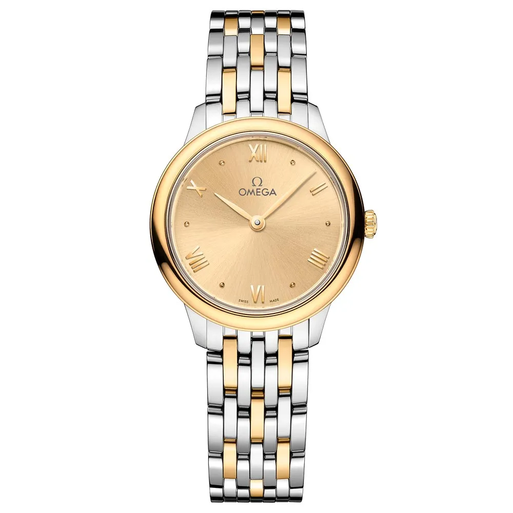 OMEGA De Ville Prestige 27.5mm Yellow Dial 18ct Yellow Gold and Steel Ladies Quartz Watch 43420286008001