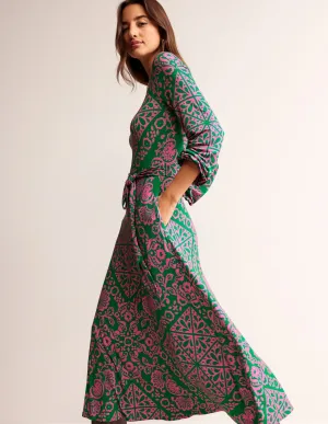 Placement Print Jersey Dress-Green, Mosaic Terrace