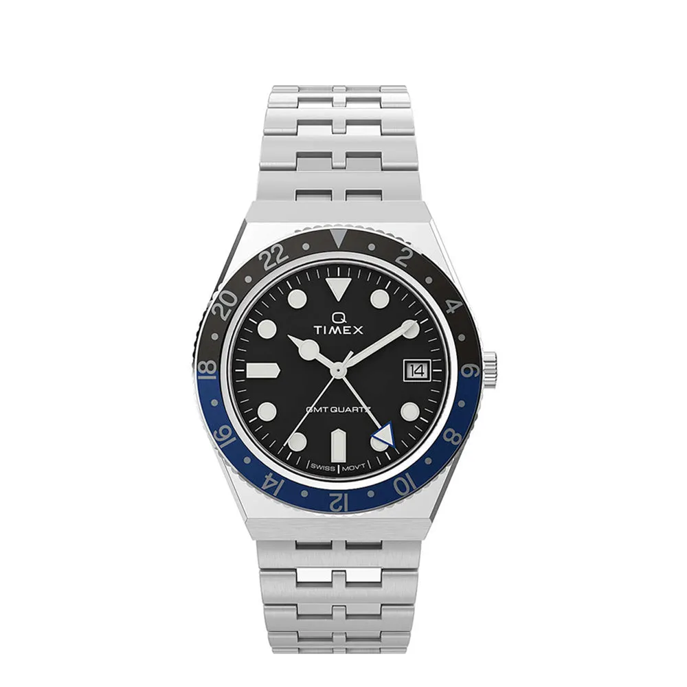 Q Timex Diver GMT 38mm Stainless Steel Band Watch TW2V38100