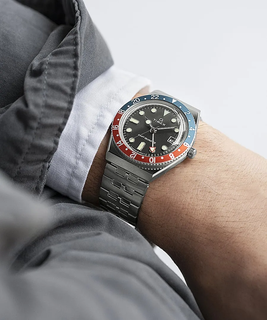 Q Timex GMT 38mm Stainless Steel Bracelet Watch TW2V38000