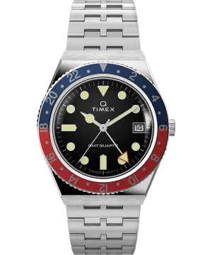 Q Timex GMT 38mm Stainless Steel Bracelet Watch TW2V38000