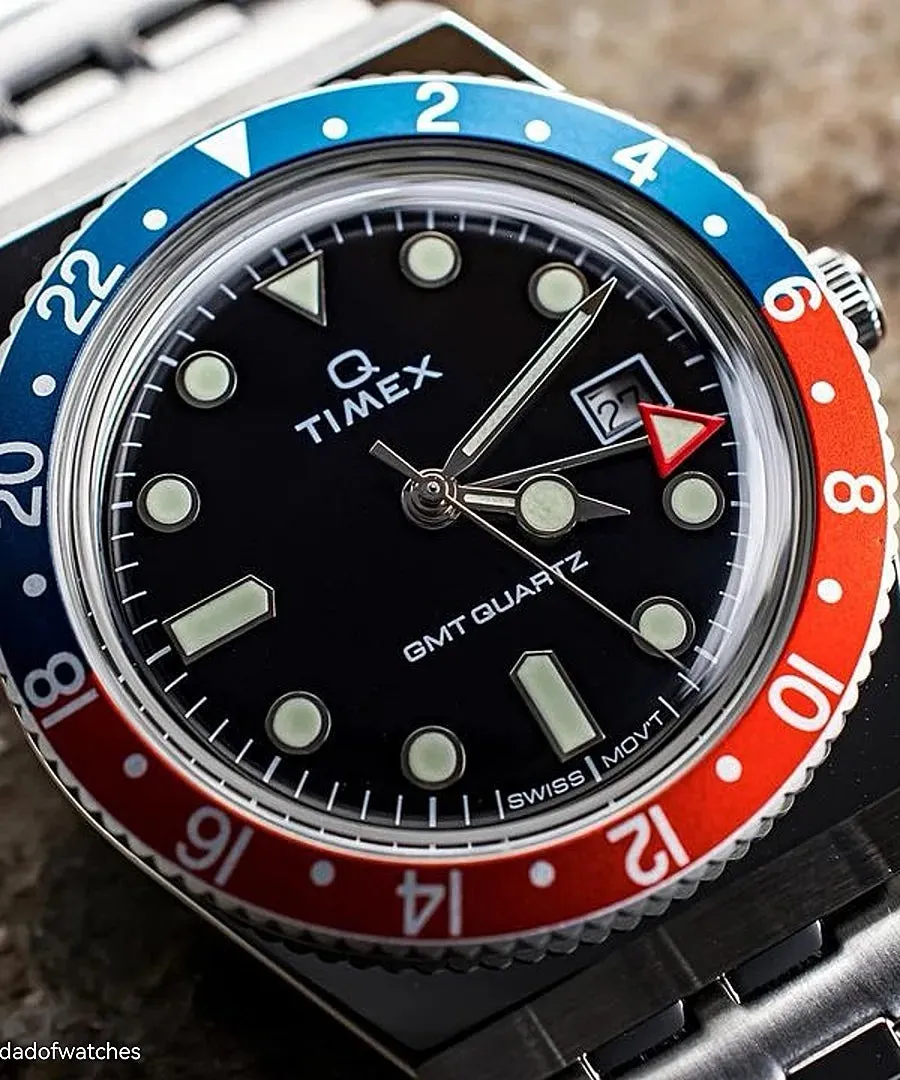 Q Timex GMT 38mm Stainless Steel Bracelet Watch TW2V38000