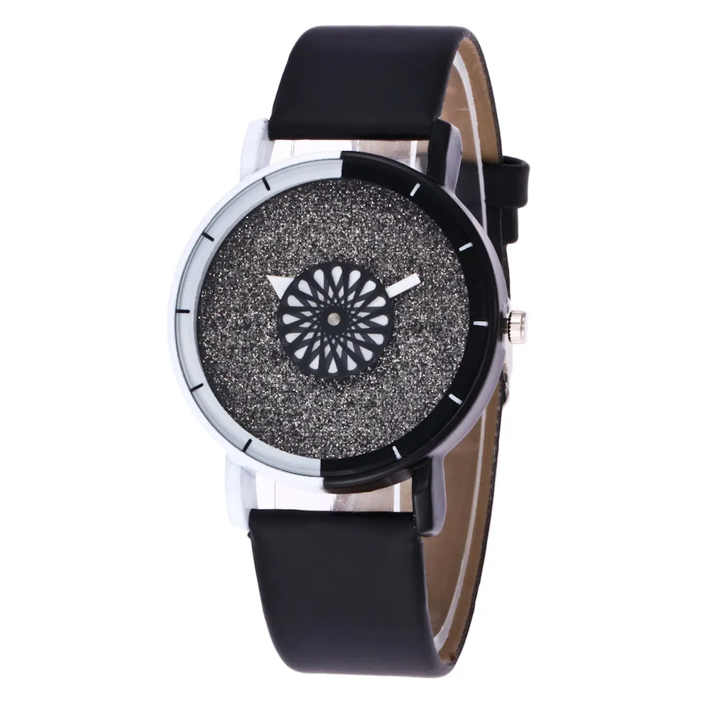 Rounding Dial Black & White Watch