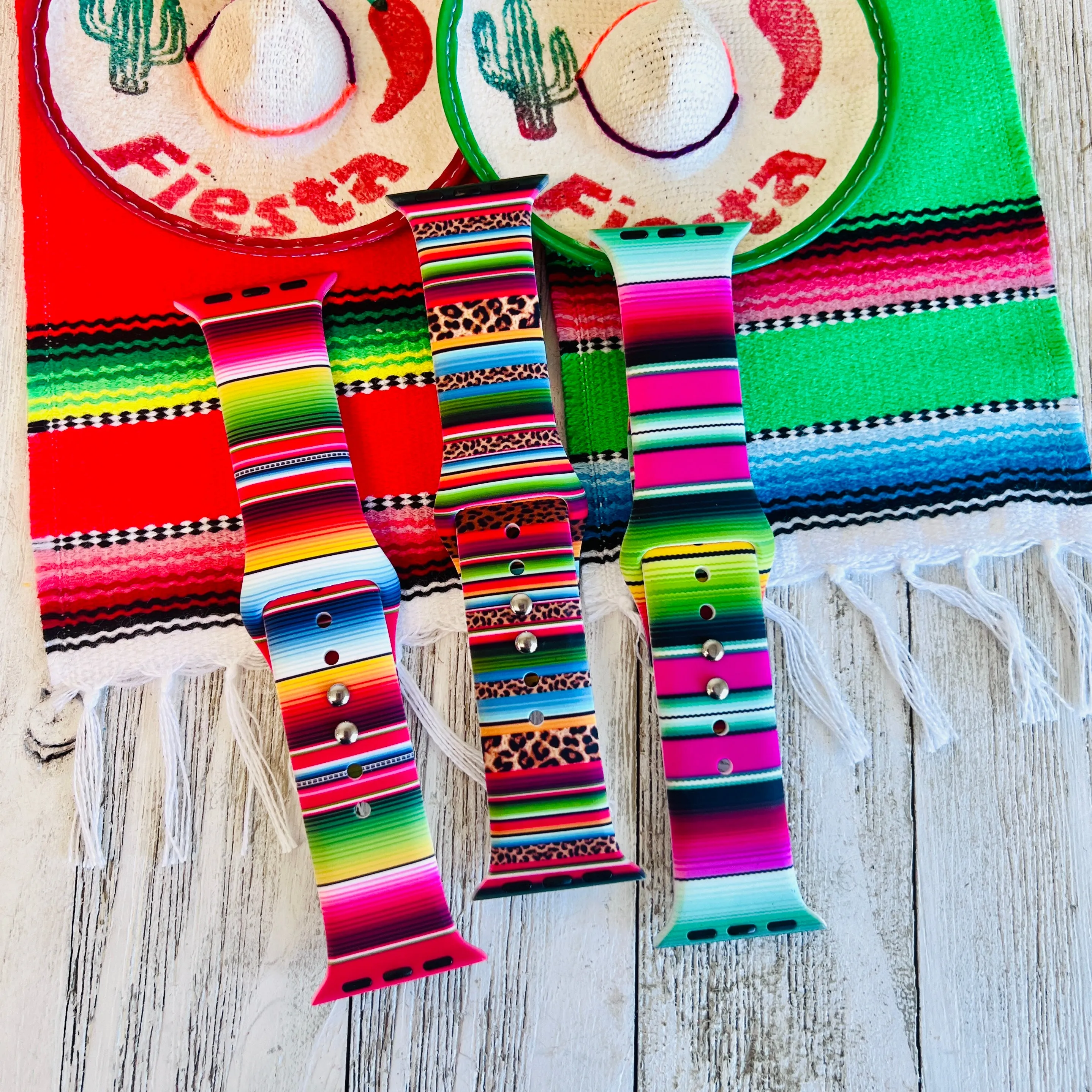 Sarape Blanket Print Silicone Band For Apple Watch Multiple Colors Available
