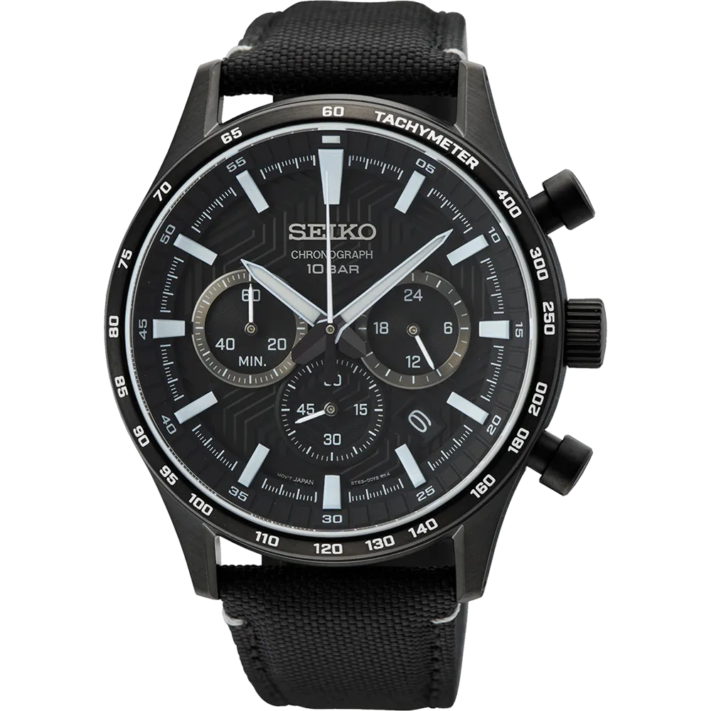 Seiko Chronograph Black Stainless Steel Nylon Band Men's Watch SSB417P