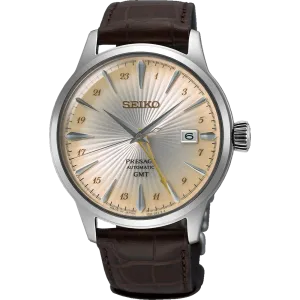 Seiko Presage GMT Automatic Watch with Brown Leather Strap - SSK041J