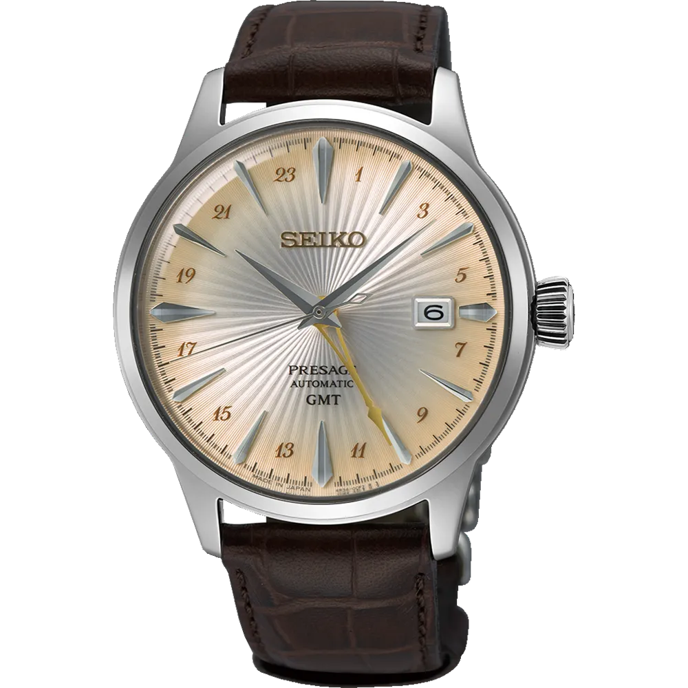 Seiko Presage GMT Automatic Watch with Brown Leather Strap - SSK041J