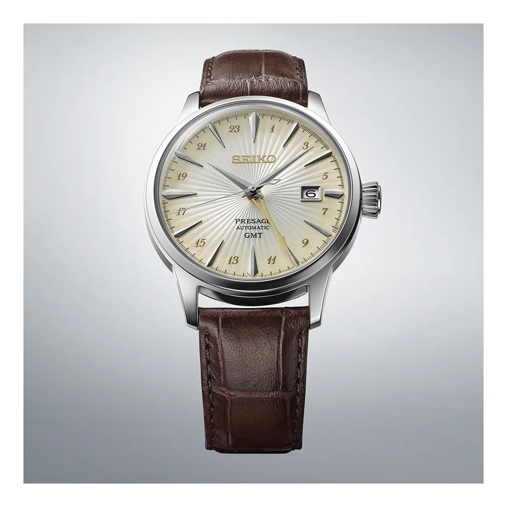 Seiko Presage GMT Automatic Watch with Brown Leather Strap - SSK041J