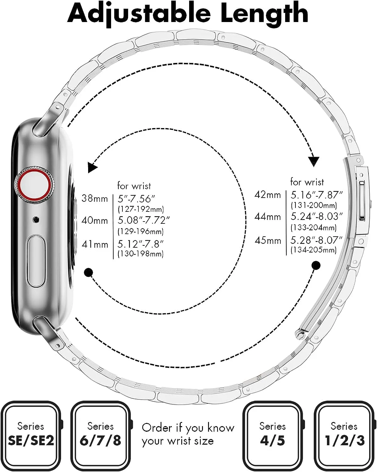 Silver Stainless Steel Metal Apple Watch Band 45mm/44mm/42mm