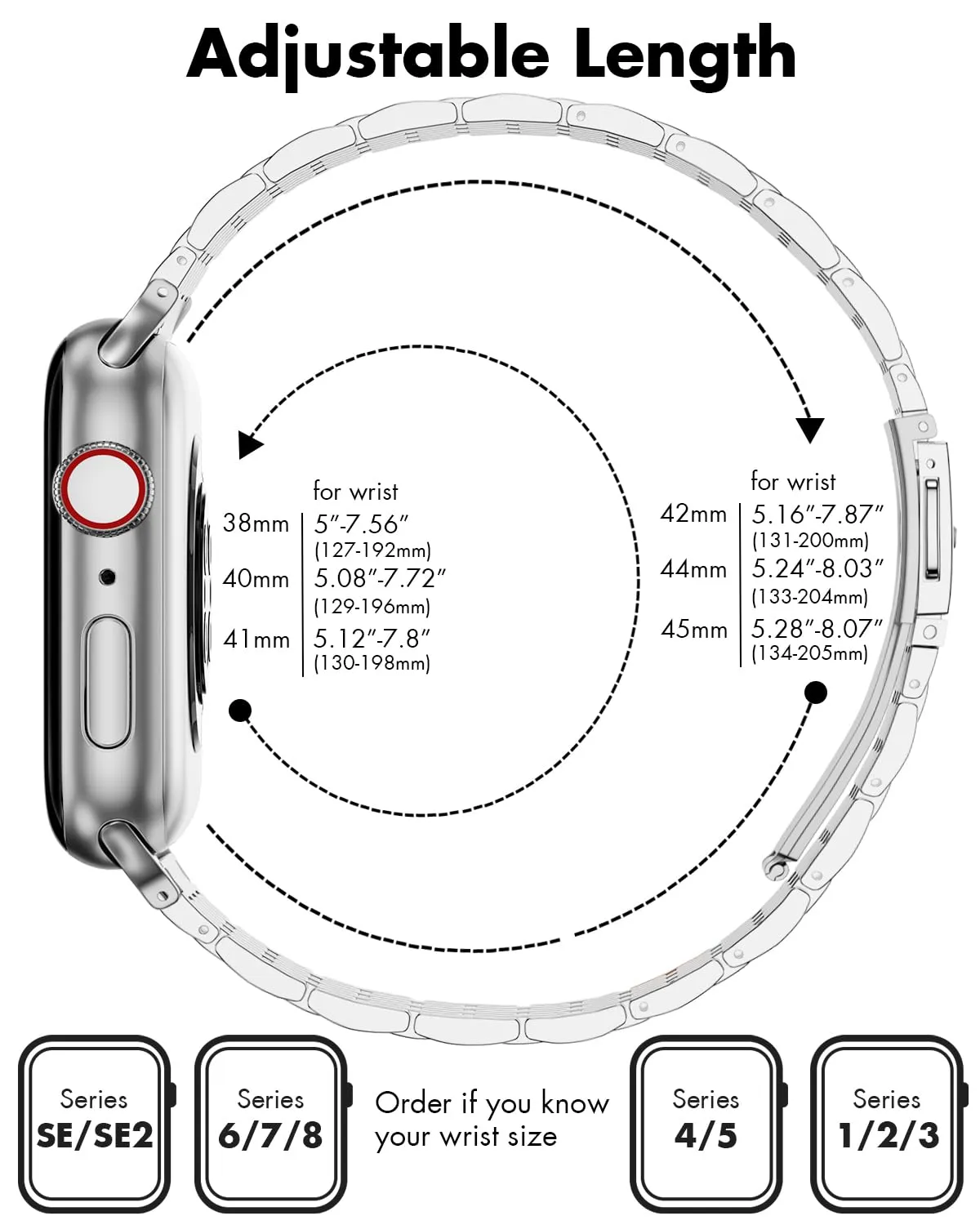 Silver Stainless Steel Metal Apple Watch Band 45mm/44mm/42mm
