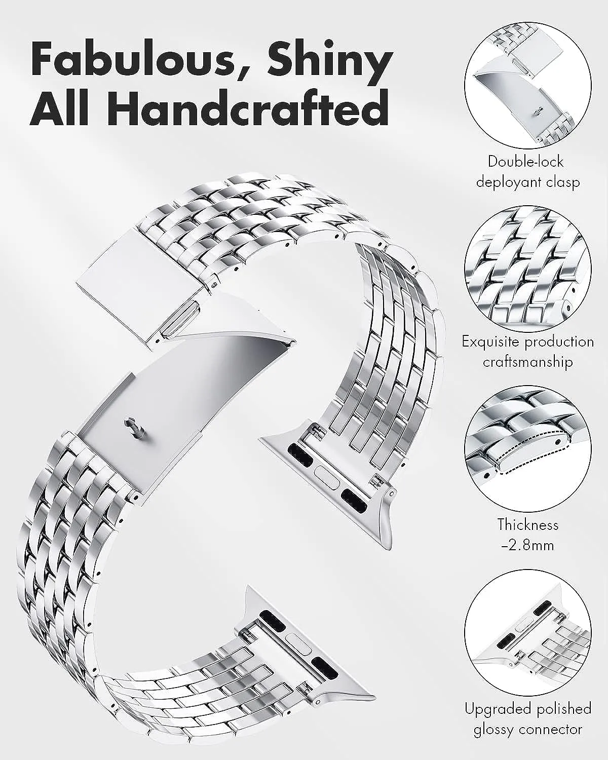 Silver Stainless Steel Metal Apple Watch Band 45mm/44mm/42mm