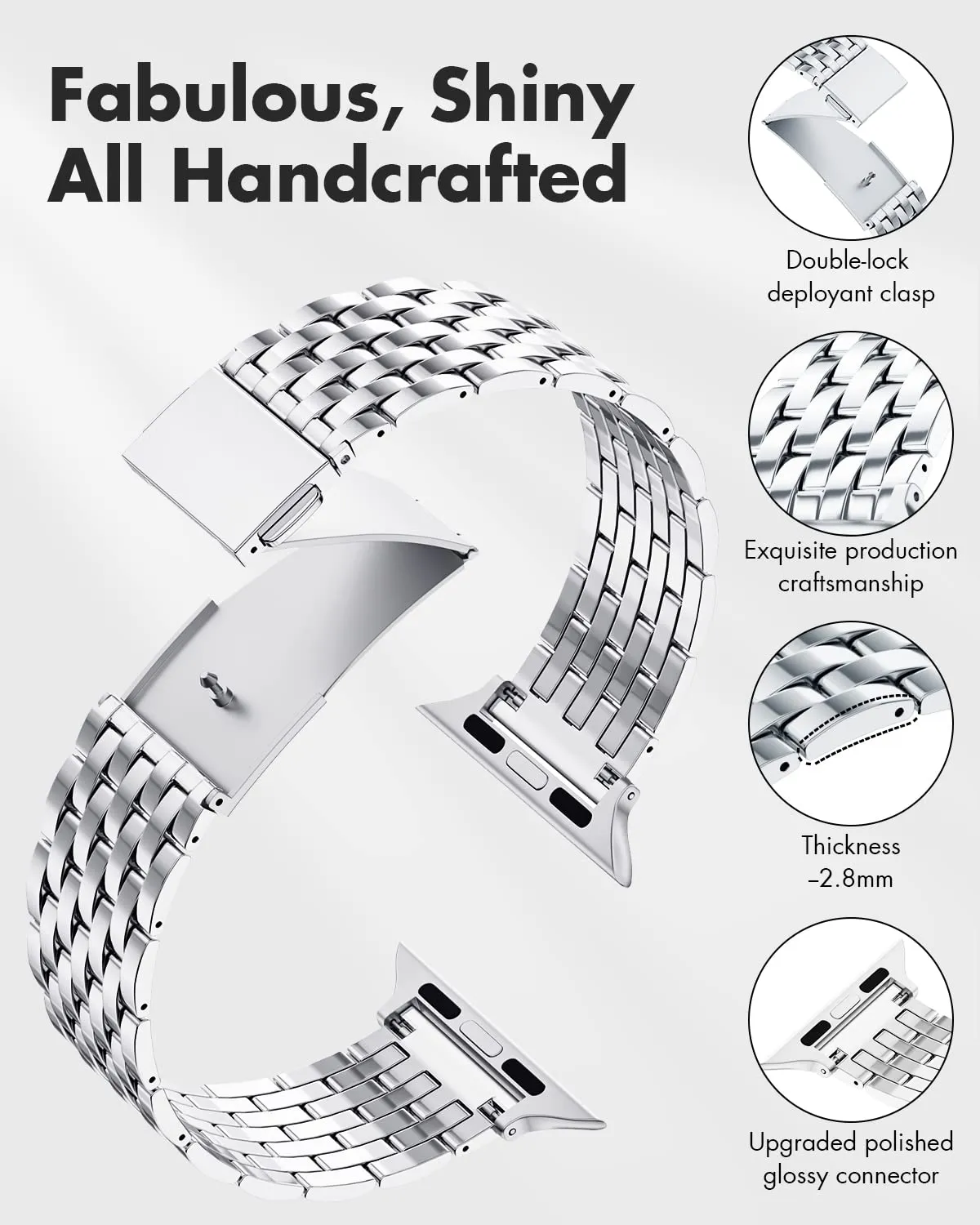 Silver Stainless Steel Metal Apple Watch Band 45mm/44mm/42mm