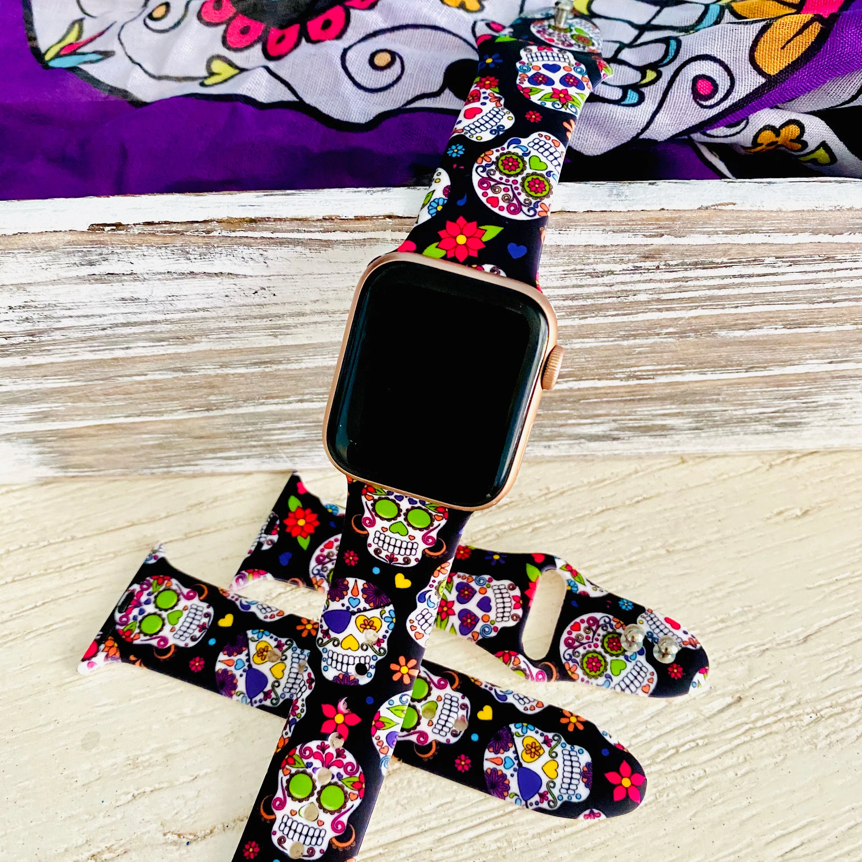 Sugar Skull Print Silicone Band For Apple Watch