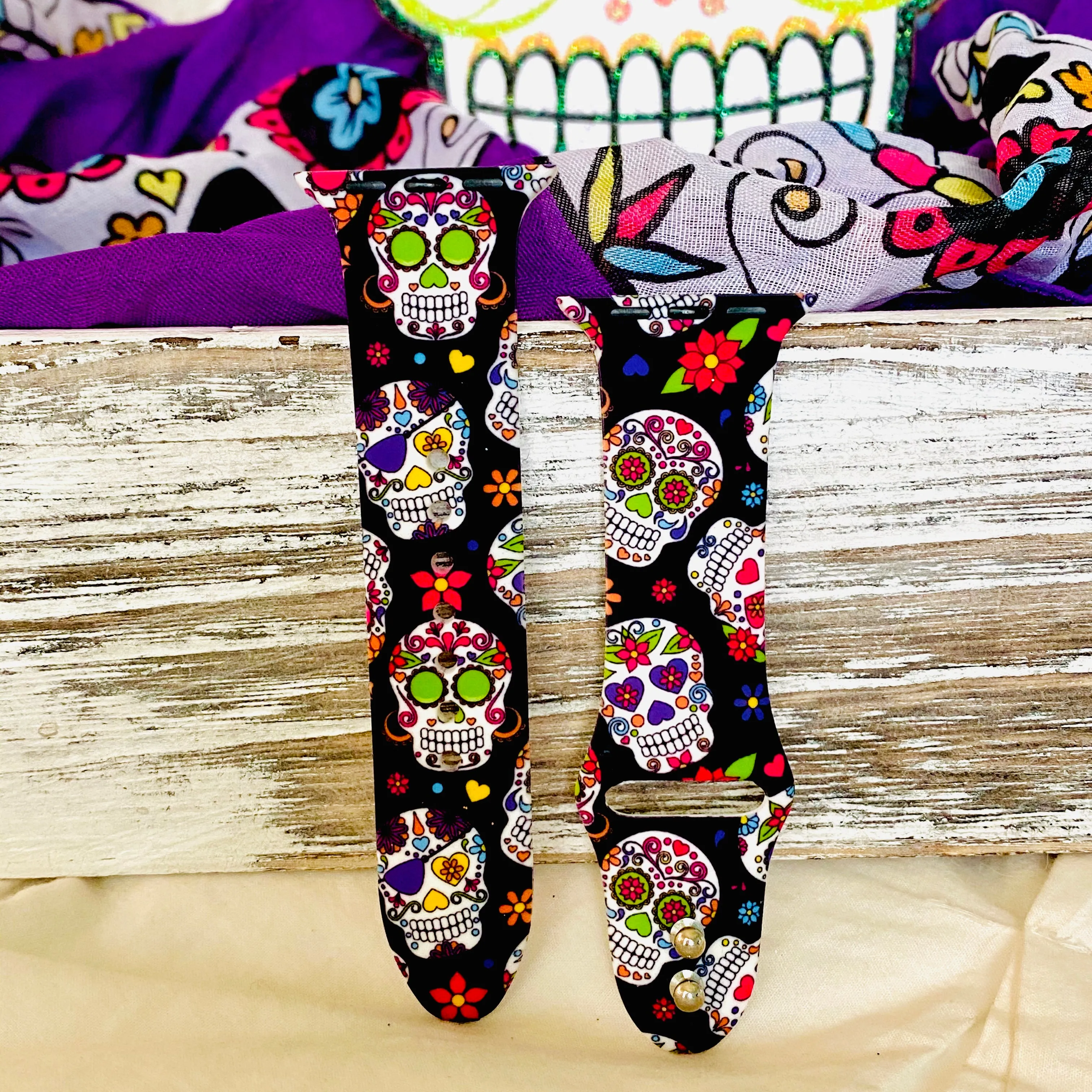 Sugar Skull Print Silicone Band For Apple Watch