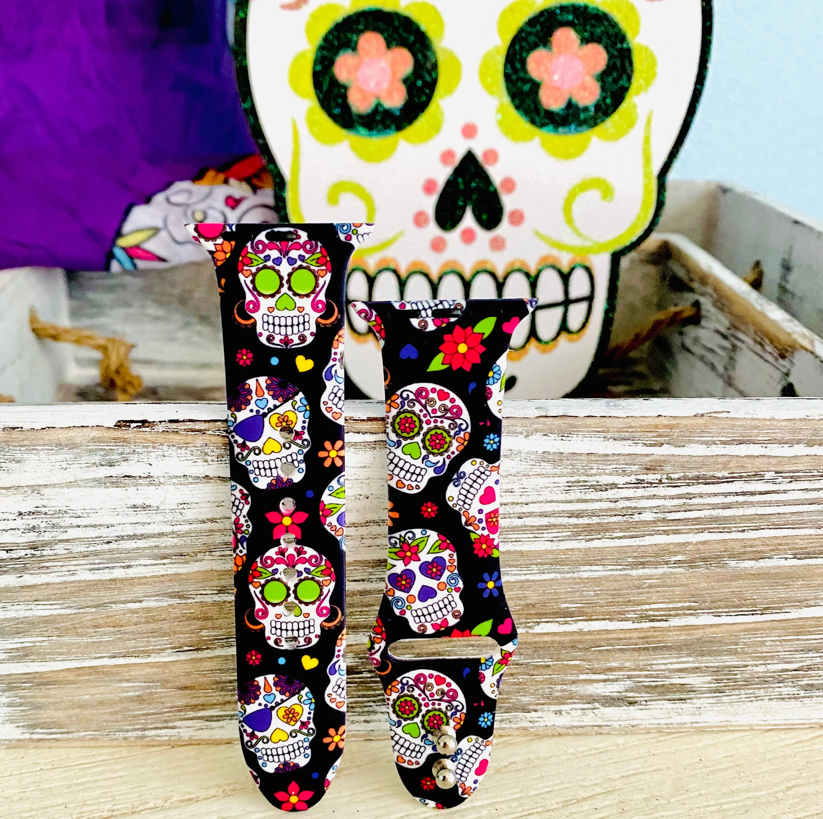 Sugar Skull Print Silicone Band For Apple Watch