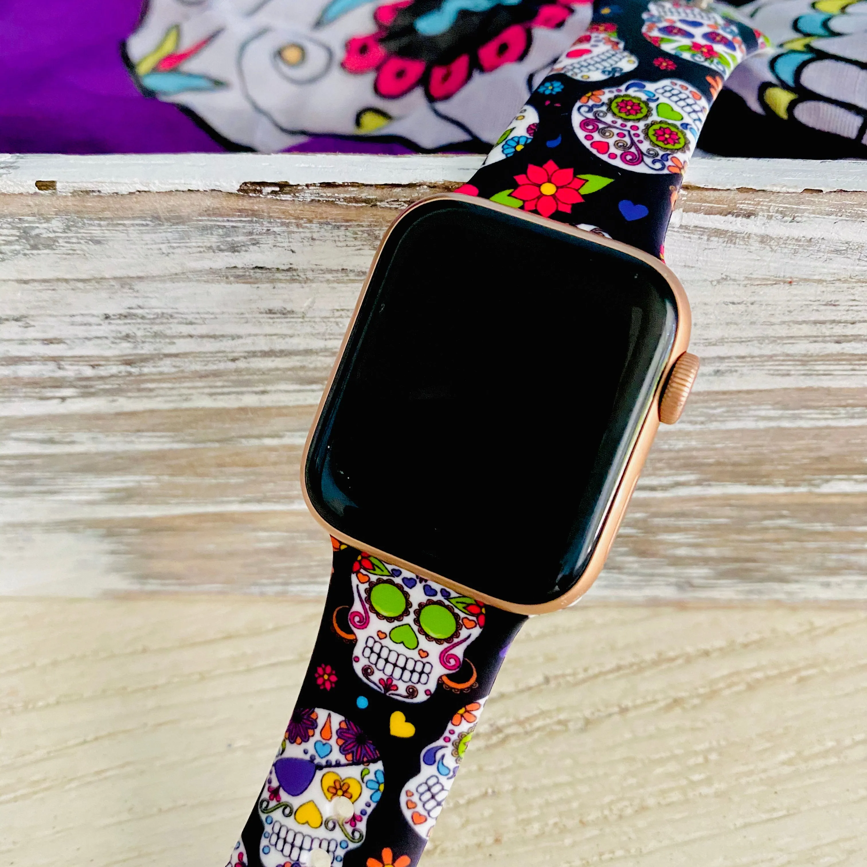 Sugar Skull Print Silicone Band For Apple Watch