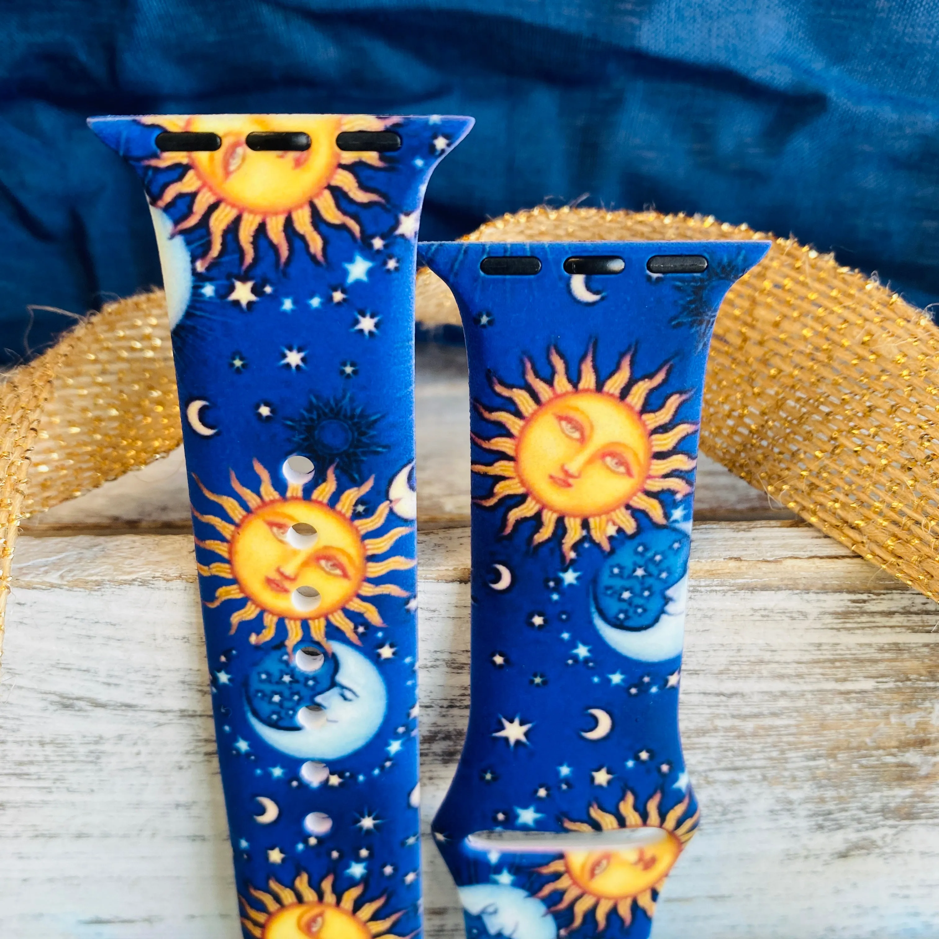 Sun,Moon,Stars Print Silicone Band For Apple Watch