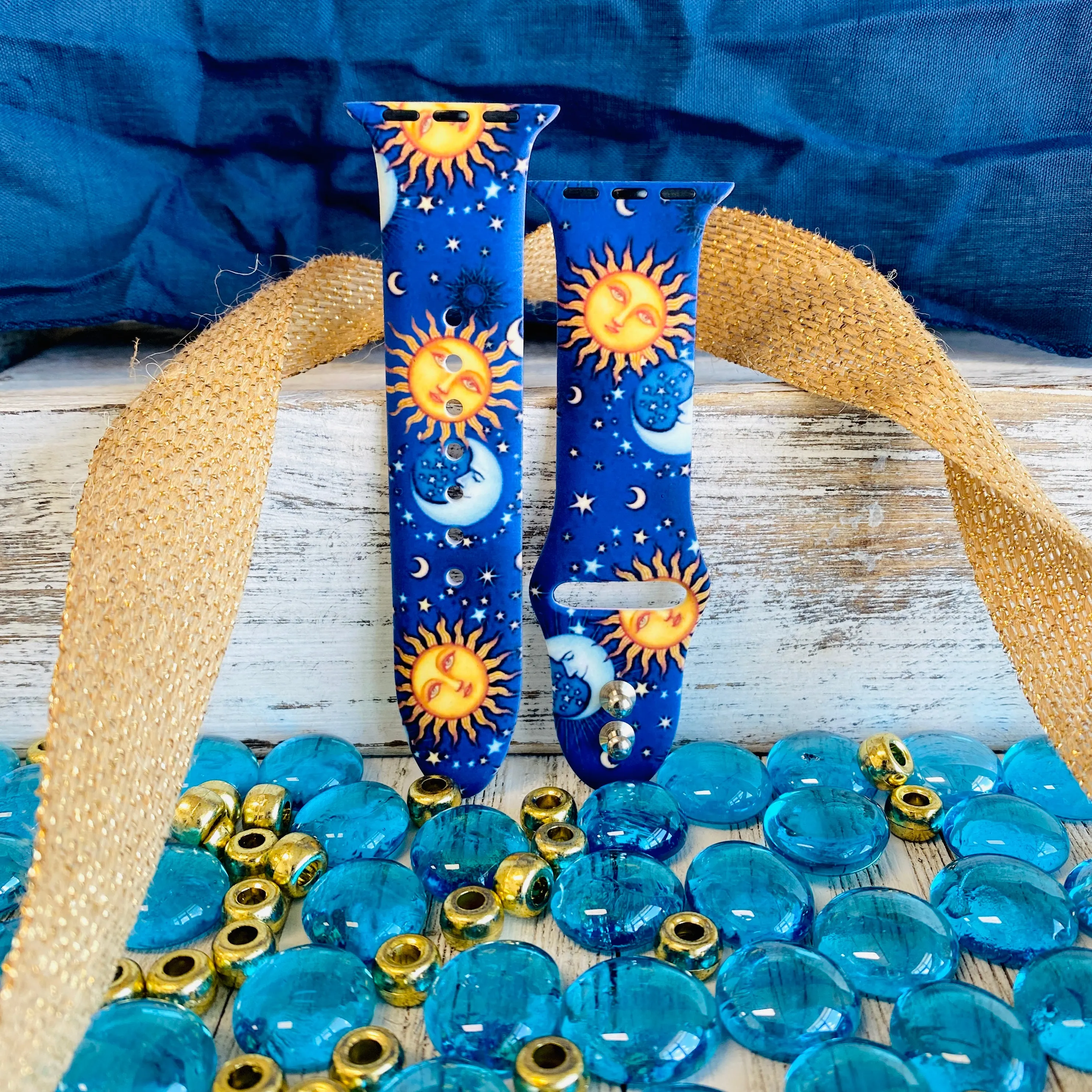 Sun,Moon,Stars Print Silicone Band For Apple Watch
