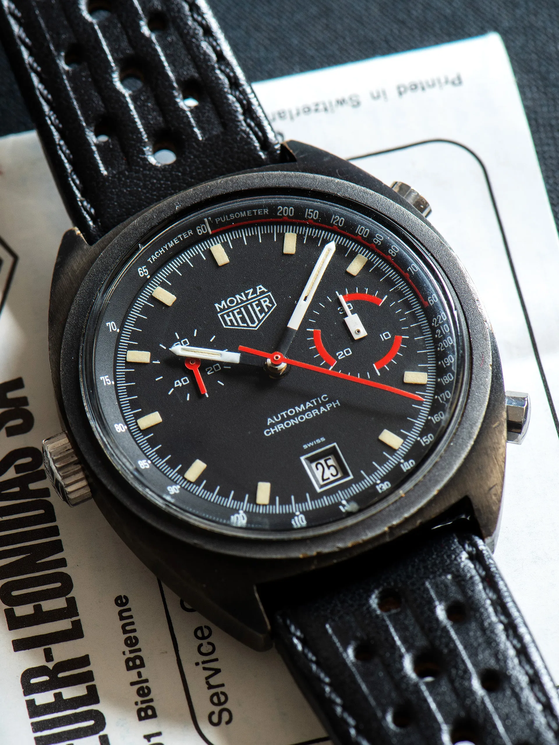 *Unpolished* 1970s Heuer Monza Chronograph (Ref. 150.501) "Cal. 15" PVD Case W/ Box & Papers