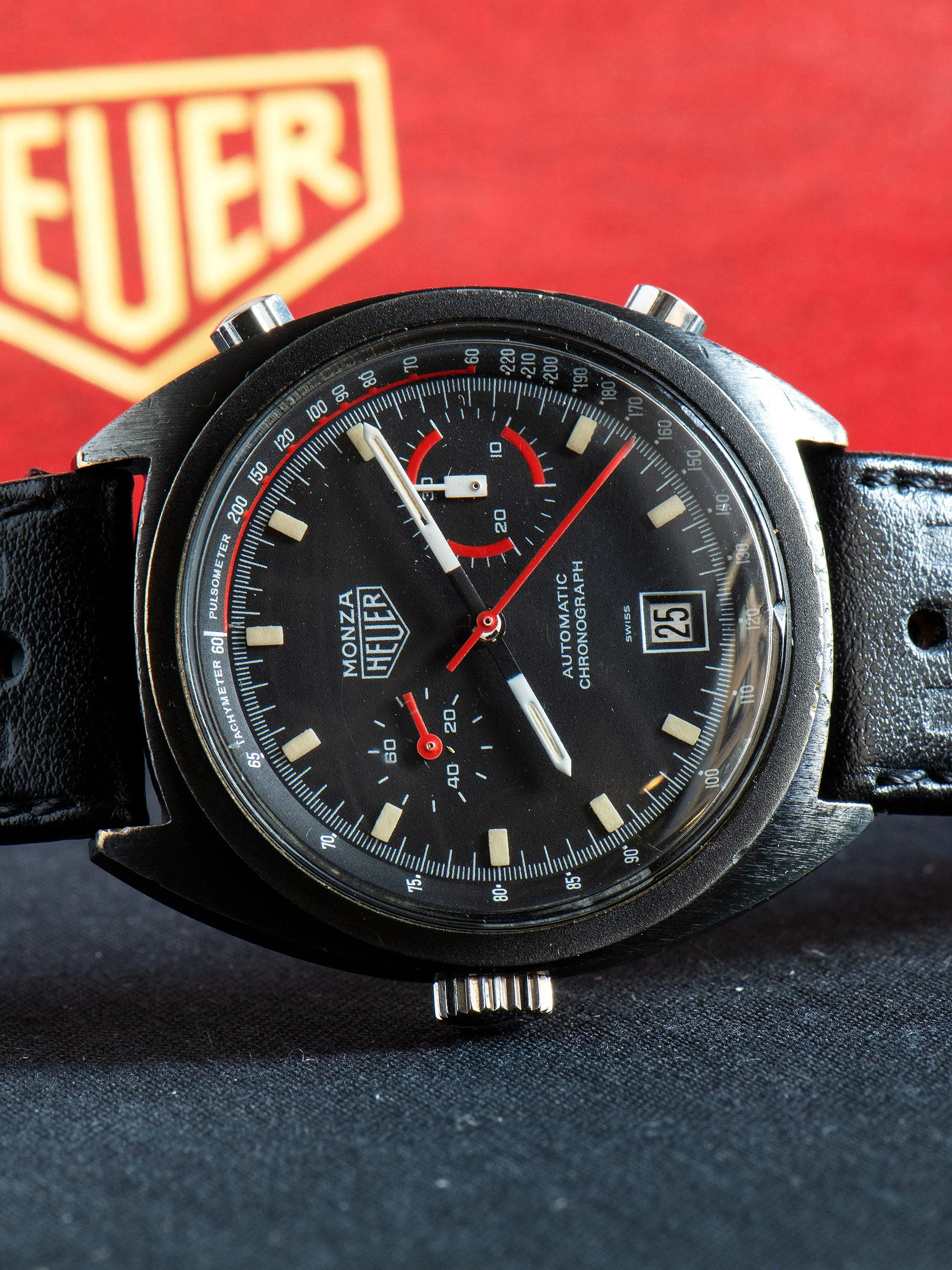 *Unpolished* 1970s Heuer Monza Chronograph (Ref. 150.501) "Cal. 15" PVD Case W/ Box & Papers