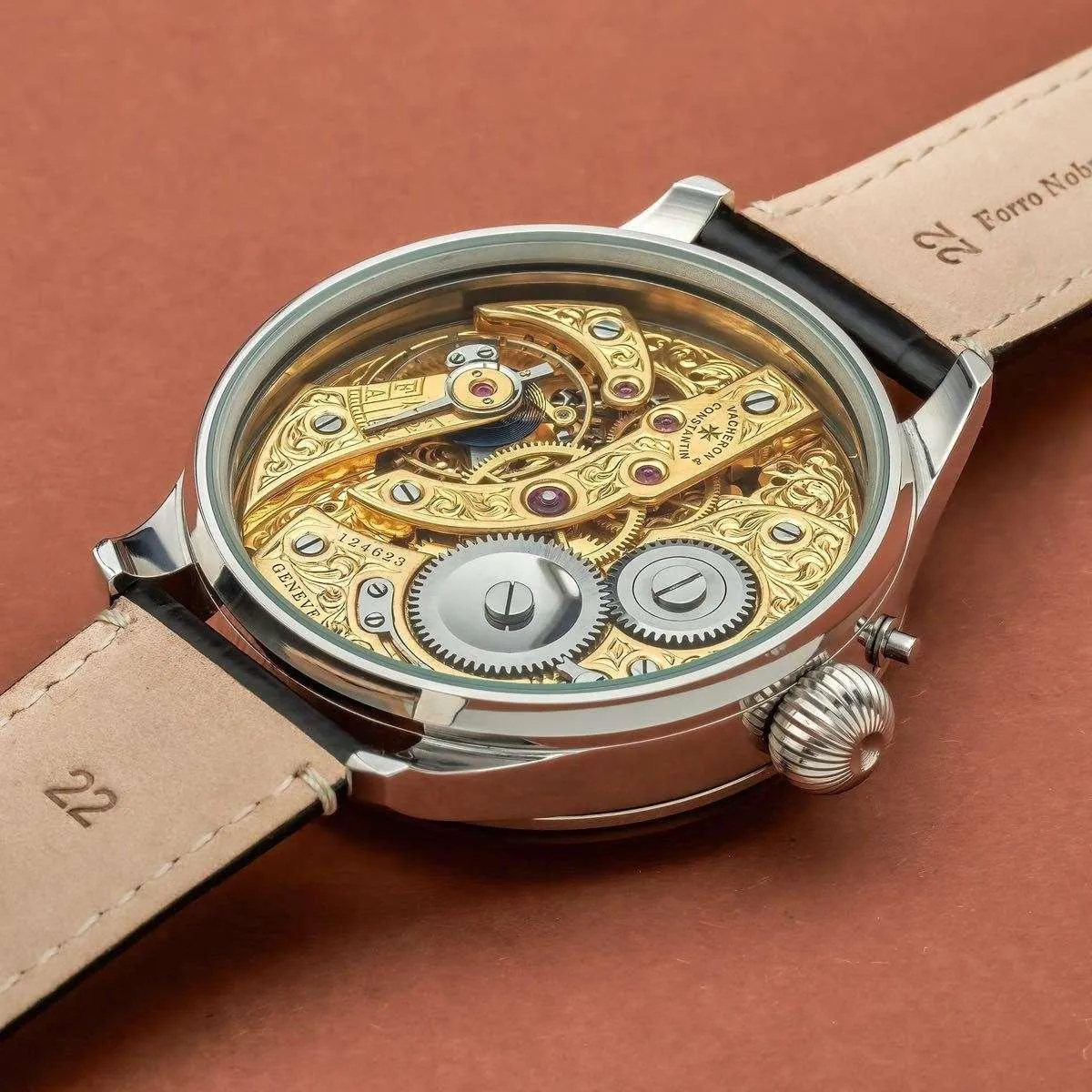 Vacheron Constantin Pocket Watch Vintage 48mm Silver Dial Leather Band Watch