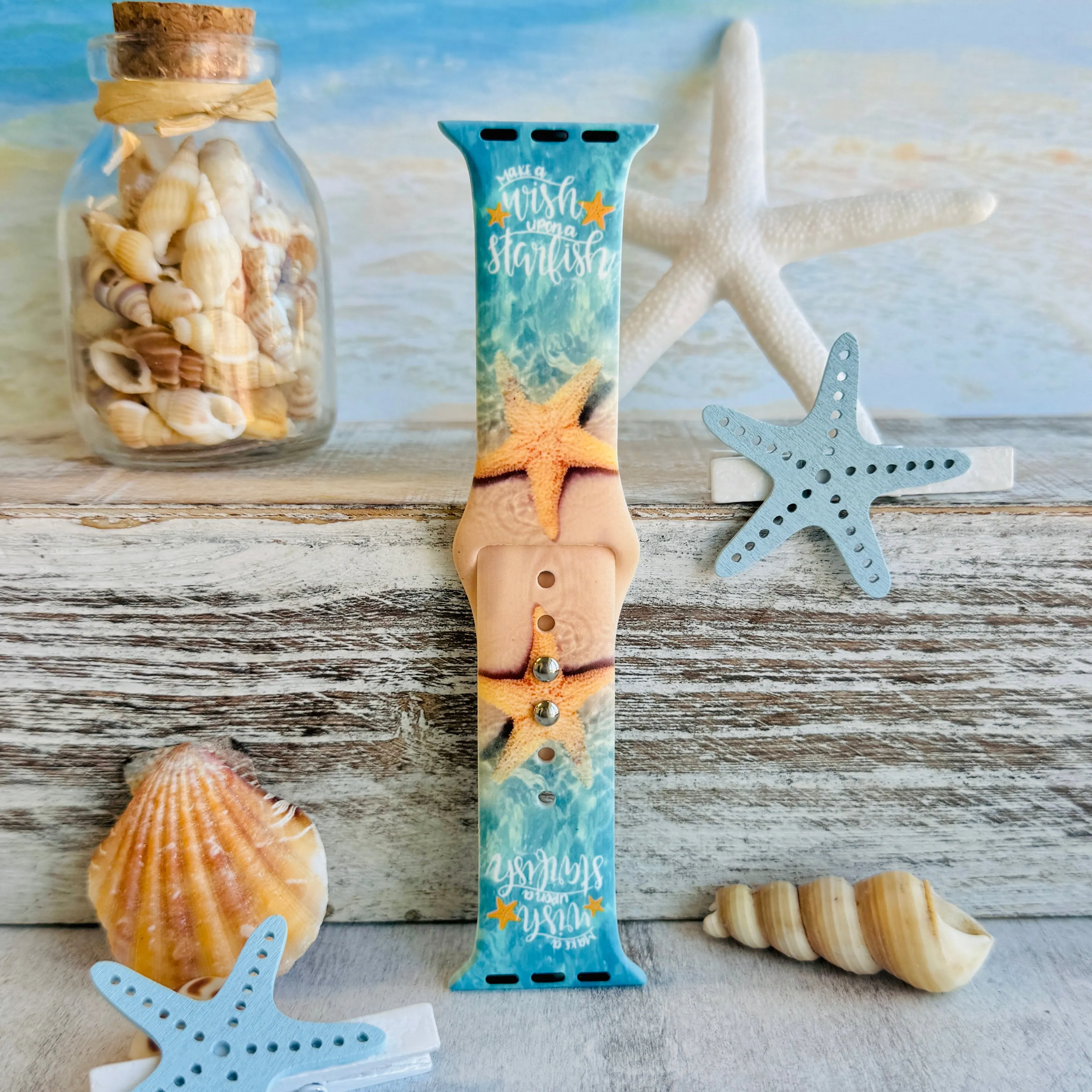 Wish Upon A Starfish Print Silicone Band For Apple Watch