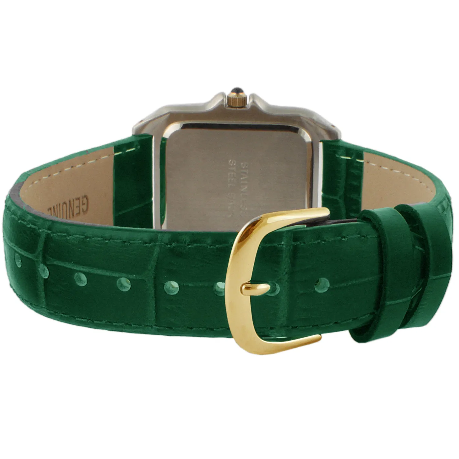 Women's Watch 36mm Square Tank Shape Green Leather Strap Watch